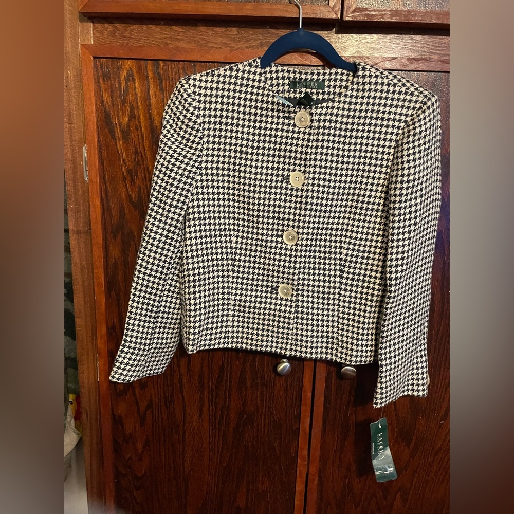 Lauren by Ralph Lauren Black  and White Houndstooth and Women's Jacket Size 4